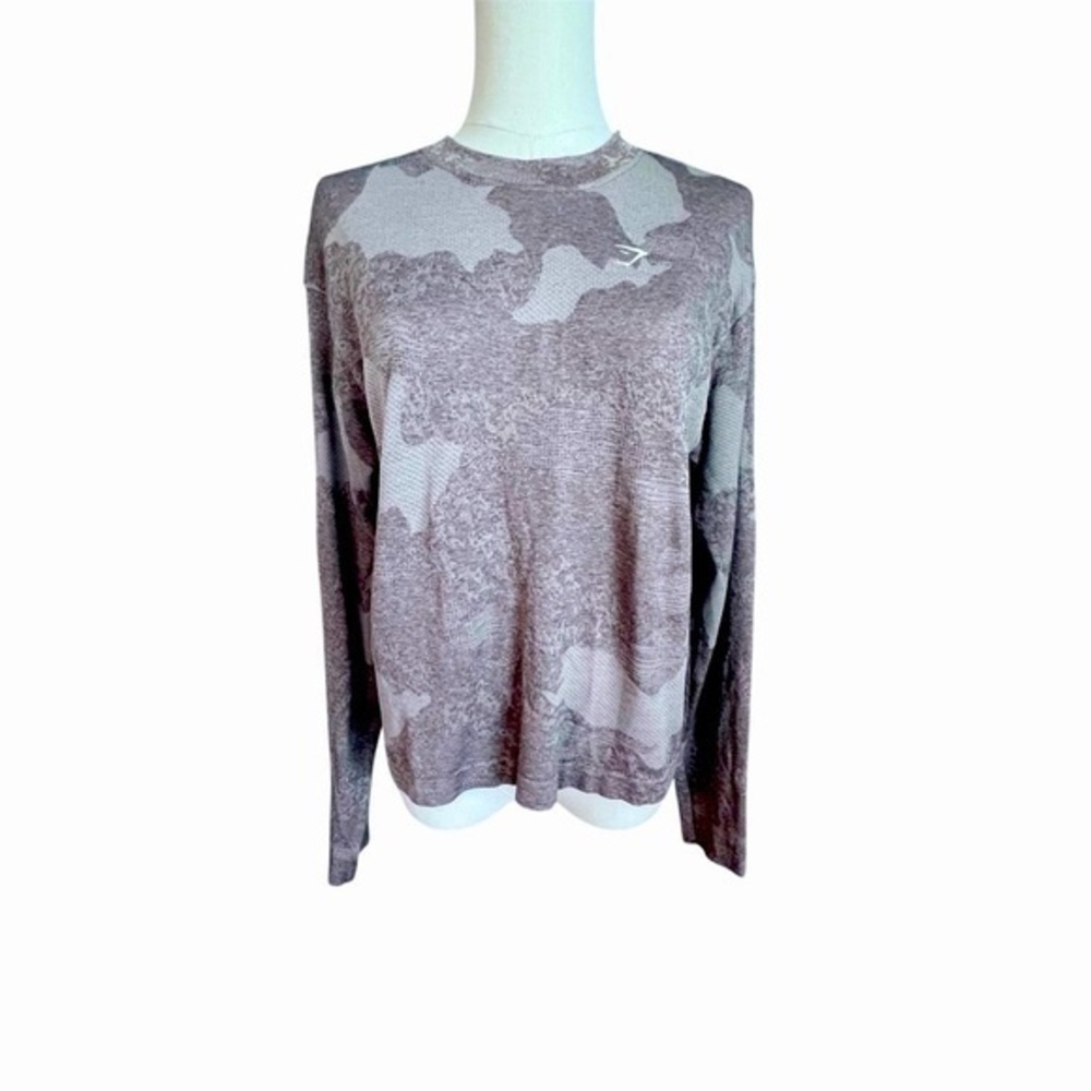 Gymshark Adapt Beige Camouflage Seamless Long Sleeve Top Women's Size M